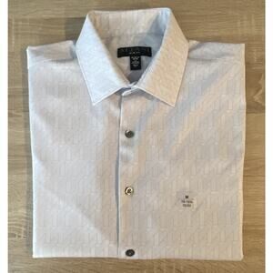 Alfani Men's 15-15.5 32/33 Slim Fit Dress Shirt White-Gray Geo Print Stretch NEW